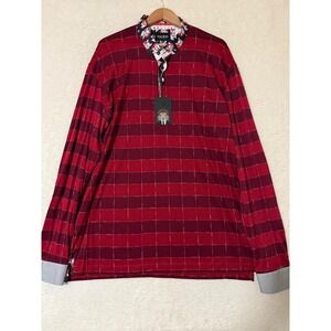 Maceoo Polo Newton Blocks Red Polo Shirt Mens 3XL Plaid Long Sleeve Dog Casino